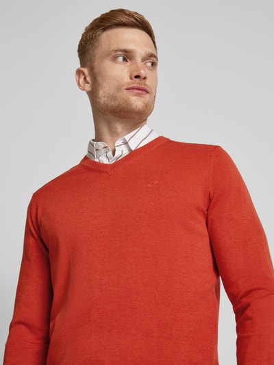 Tom Tailor Regular fit gebreide pullover met V-hals Donkeroranje - 3