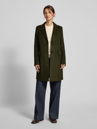 Jake*s Collection Płaszcz o kroju regular fit z dodatkiem wełny lana i kołnierzem z połami Ciemnozielony 1