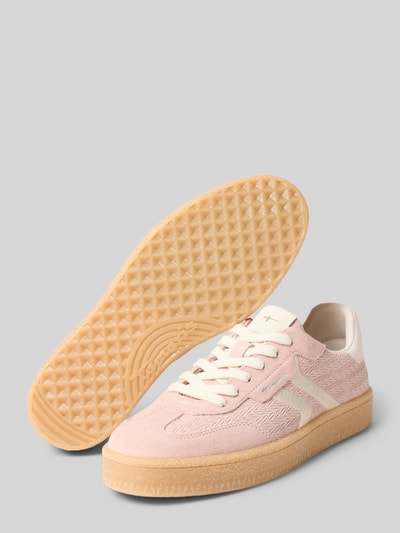 Produktfoto, Low Top Sneaker aus Rindsleder-Textile-Mix von Tamaris, unifarben in Rosa-Beige, runde Schuhspitze, Effektgarn, strukturierte Sohle