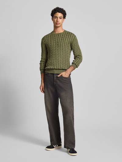 Replay Strickpullover mit gerippten Abschlüssen Oliv 1