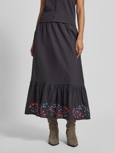 Scotch & Soda Midirock aus Viskose-Mix mit floralem Motiv-Stitching Dunkelblau 4