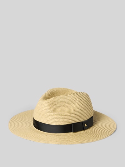 Produktfoto, Strohhut mit Hutband Modell 'PCK CL FD U' von Lauren Ralph Lauren in Beige mit schwarzem Band und Logo-Applikation, strukturierte Oberfläche
