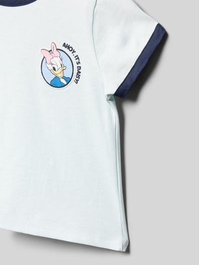 Produktfoto, Regular Fit T-Shirt mit Motiv-Print Modell 'Sail' von Mango, Reine Baumwolle, Rundhalsausschnitt, Kinder T-Shirt, Rückseite 35 cm bei Größe 116, dezente Blautöne, runder Print und glatte Textur