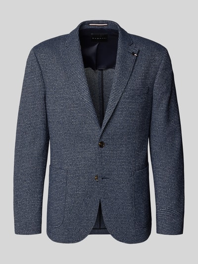 Produktfoto, Slim Fit 2-knoops colbert met structuurpatroon van bugatti, materiaalmix met katoen, reverskraag, opgestikte zakken, ruglengte 73 cm, schouderbreedte 48 cm, mouwlengte 65 cm, kleur blauw, fijn geweven textuur