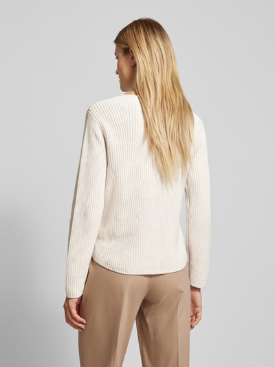 Oui Gebreide pullover met geribde ronde hals Offwhite - 5