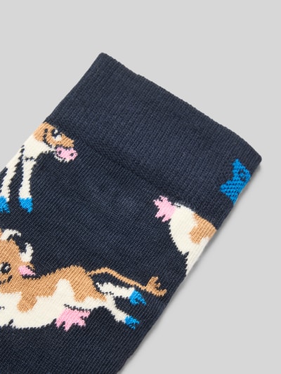 Happy Socks Sokken met motiefstitching, model 'Cow' Donkerblauw - 2