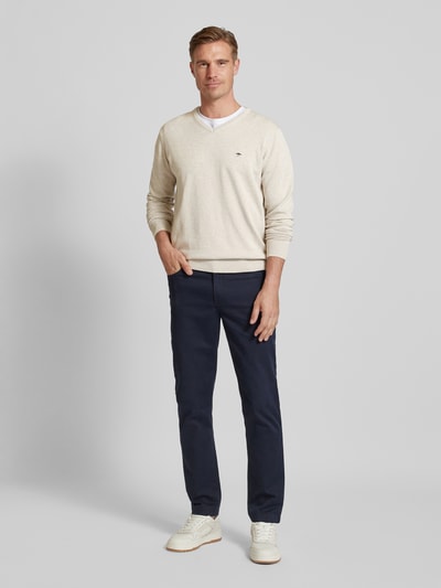 Fynch-Hatton Gebreide pullover met labelstitching Offwhite - 1