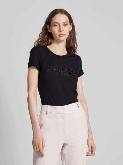 Guess T-Shirt mit Label-Stitching und Ziersteinbesatz Black 4