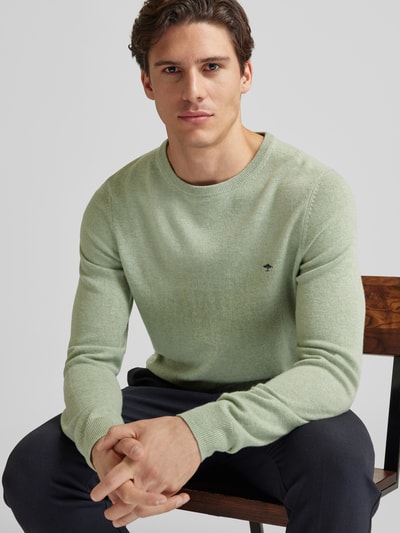 Fynch-Hatton Gebreide pullover met labelstitching Kaki - 3