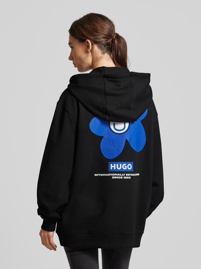 Hugo Blue Bluza z kapturem o kroju oversized z nadrukiem z motywem i logo Czarny 5