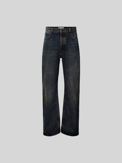Produktfoto, Straight Fit Jeans im 5-Pocket-Design von WON HUNDRED aus Reine Baumwolle in dunklem Blau mit Knopfverschluss, Reißverschluss.