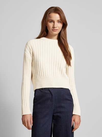 Mango Cropped Strickpullover mit Rundhalsausschnitt Beige 4