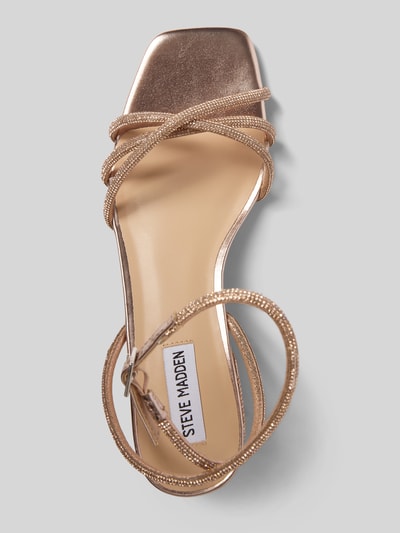 Produktfoto, Sandalette mit Ziersteinbesatz Modell 'Cerena' von Steve Madden, goldfarbene Riemen, Blockabsatz, Absatzhöhe 5 cm, Größe 40