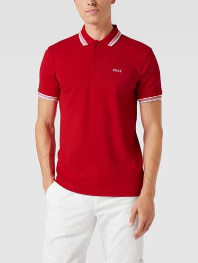 BOSS Green Regular fit poloshirt met labelstitching, model 'Paddy' Donkerrood - 4