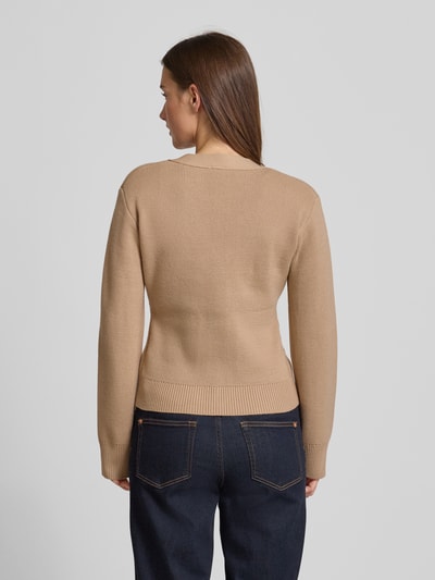 HUGO Slim fit gebreid jack van scheerwolmix, model 'SELOSINA' Zand - 5