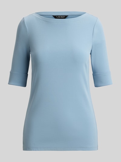 Produktfoto, Slim Fit T-Shirt aus reiner Baumwolle von Lauren Ralph Lauren, Optik: Unifarben, U-Boot-Ausschnitt, 1/2-Arm, Ärmelabschluss gerippt mit Umschlag, glatte Textur