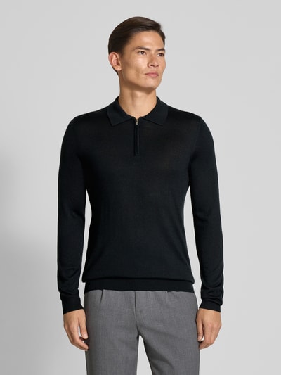 Christian Berg Men Strickpullover aus Merino-Mix mit Umlegekragen Black 4