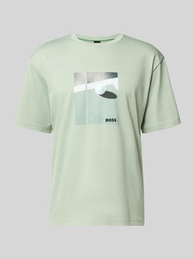 Produktfoto, Relaxed Fit T-Shirt aus reiner Baumwolle Modell 'JOIN' von BOSS Green in hellem Grün mit Motiv-Print und Label Stitching, kurzarm, unifarbenes Design