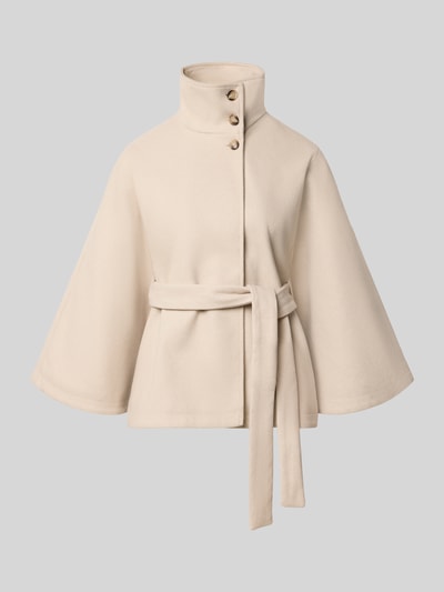 Produktfoto, Loose Fit Poncho mit Bindegurt Modell 'AIKEN' von PIECES in Beige mit Stehkragen und Webware, unifarbene Optik