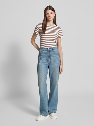 Christian Berg Woman T-Shirt in Ripp-Optik mit Rundhalsausschnitt Mittelbraun 1