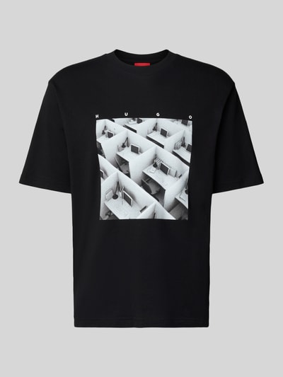 Produktfoto, Slim Fit T-Shirt aus reiner Baumwolle Modell 'DODGER' von HUGO, Optik: Unifarben, Motiv-Print, Label-Schriftzug, Jersey-Struktur