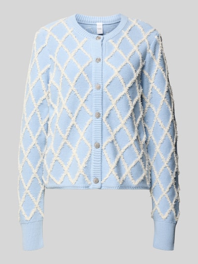 Productfoto, lichtblauwe Strickjacke aus Baumwoll-Mix Modell 'ZIGLY' van YAS met ronde hals, los vallende fit, geribde boorden, sierdetails