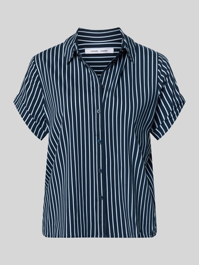 Produktfoto, Regular Fit Hemdbluse aus Viskose-Mix Modell 'Majan' von Samsøe Samsøe, schwarz-weiß gestreift, Hemdblusenkragen, Kurzarm, Knopfleiste