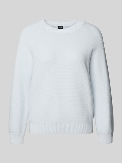 Produktfoto, Boxy Fit Strickpullover aus reiner Baumwolle Modell 'FOVILA' von BOSS in Uni-Optik, hell und fein gestrickt, Crew Neck, gerippte Abschlüsse