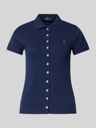 Produktfoto, Poloshirt mit Knopfleiste von Polo Ralph Lauren in Dunkelblau, Baumwoll-Elasthan-Mix, Slim-Fit, Hemdblusenkragen, Label-Stitching
