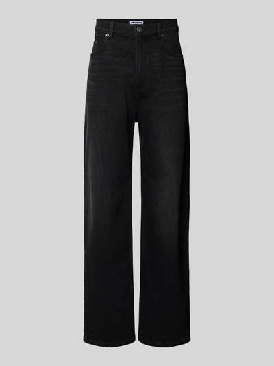 Produktfoto, Baggy Fit Jeans im Five-Pocket-Design von REVIEW, schwarze Waschung, Baumwoll-Elasthan-Mix, sichtbar strukturierte Oberfläche