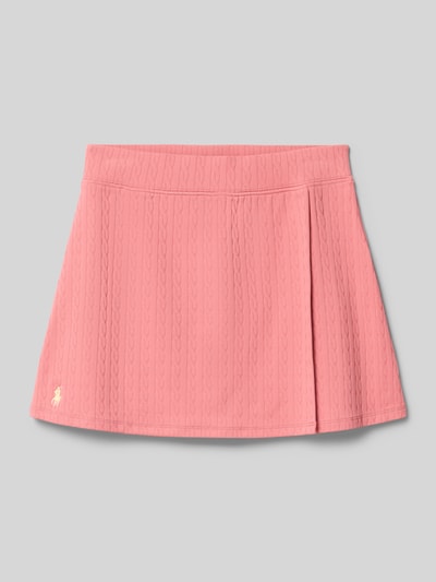Produktfoto, Regular Fit Baderock mit Logo-Stitching Modell 'HIPSTER' von Polo Ralph Lauren Teens, Optik: Unifarben, Mini-Länge, Zopfmuster, Bundabschluss: elastisch, Materialverarbeitung: Jacquard, rosa Textur.