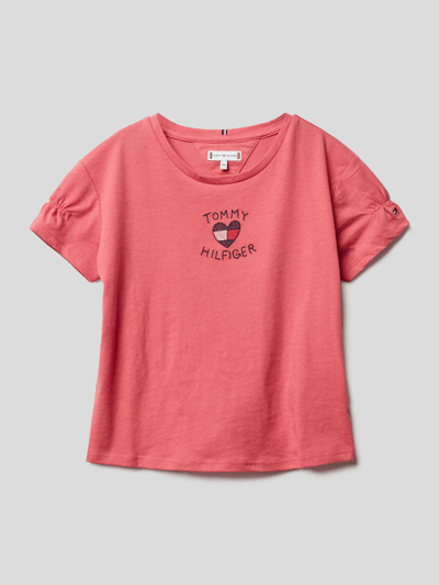 Tommy Hilfiger Kids T-shirt met labelstitching Lichtrood - 1