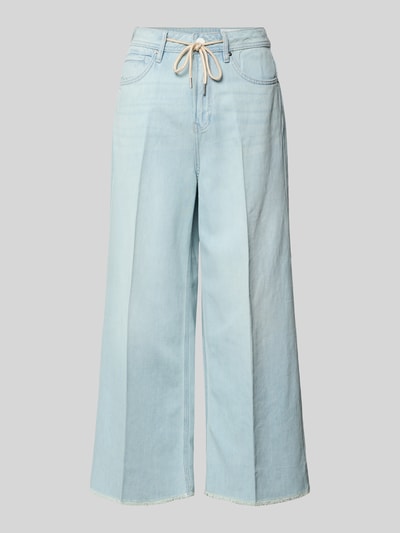 Produktfoto, jasnoniebieskie, szerokie kuloty z frędzlami, tunel, 5 kieszeni, mieszanka lyocellu i bawełny, Wide Leg Culotte-Jeans aus Lyocell-Baumwoll-Mix Modell 'SURI' von s.Oliver RED LABEL, stylizowana na denim