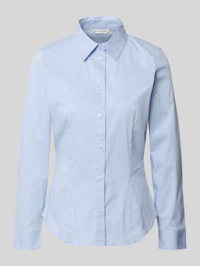 Produktfoto, hellblaue Regular Fit Langarmbluse aus Baumwoll-Mix von Tom Tailor, glatte Struktur, klassische Knopfleiste, Damen Langarmbluse von Tom Tailor