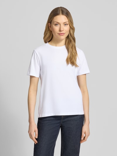 VILA T-Shirt mit geripptem Rundhalsausschnitt Modell 'NORA' Weiss 4