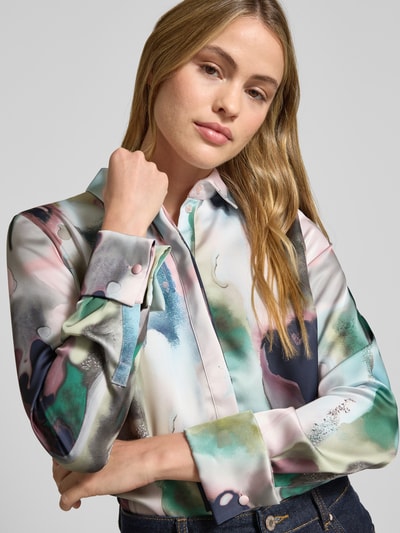 Christian Berg Woman Selection Regular fit overhemdblouse van satijn met blinde knoopsluiting Marineblauw - 3