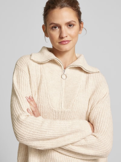 Only Regular Fit Strickpullover mit gerippten Abschlüssen Modell 'BAKER' Beige Melange 3