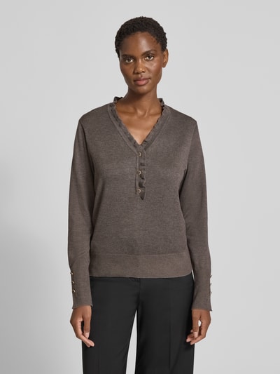 FREE/QUENT Sweter z dzianiny z krótką listwą guzikową model ‘KATIE’ Szarobrązowy 4