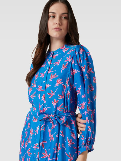 POM Amsterdam Knielanges Blusenkleid mit Allover-Muster Blau 3