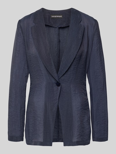 Produktfoto, dunkelblauer Slim Fit Blazer mit Knopfverschluss von Emporio Armani, Lyocell-Mix, Crinkle-Optik, Reverskragen, glatte Textur