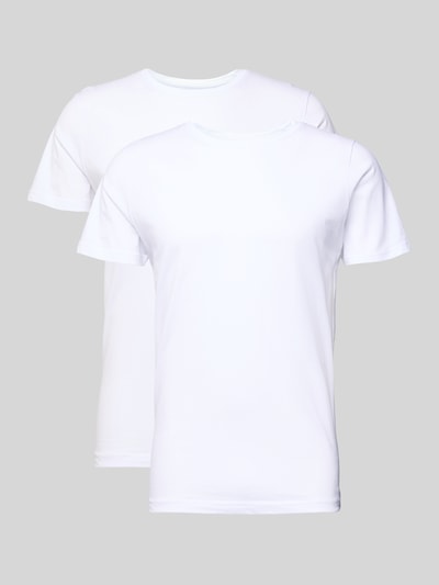 Productfoto, T-Shirt met ronde hals in 2-pack van MCNEAL, wit, slim fit, pure katoen, eenvoudige textuur, herenmode