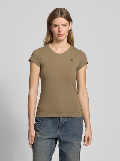 G-Star Raw T-Shirt mit Label-Stitching Modell 'Eyben' Khaki 4