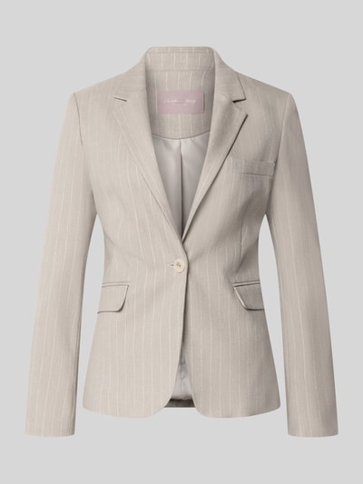 Produktfoto, Regular Fit Blazer mit Viskose-Anteil van Christian Berg Woman Selection in licht beige met fijne strepen, elastische materiaalmix, reverskraag, knoopsluiting, klepzakken, borstwijdte 41 cm, mouwlengte 48 cm, ruglengte 62 cm, maat 36.