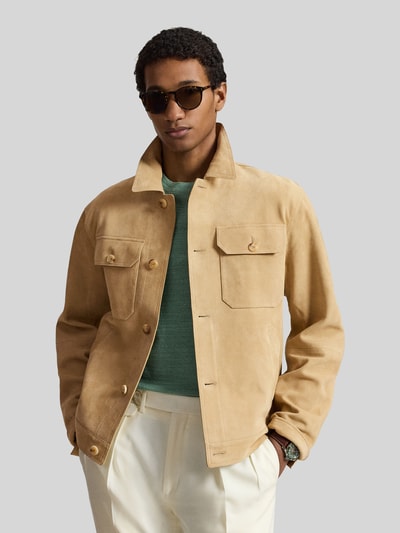 Polo Ralph Lauren Regular Fit Lederjacke aus echter Lammvelours Beige 4