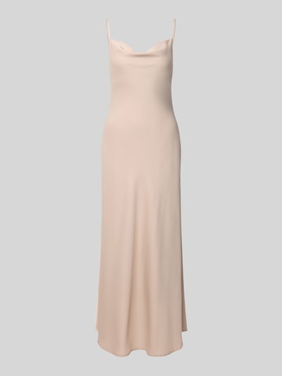 Produktfoto, Cocktailkleid aus Satin mit Wasserfall-Ausschnitt von Jake*s Cocktail, Gerader-Schnitt, Midikleid in hellem Beige, glatte Textur