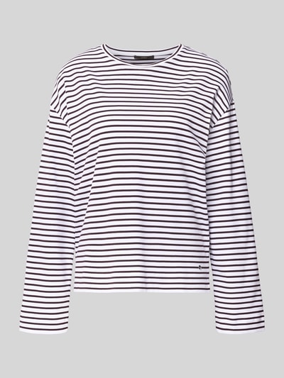 Produktfoto, Longsleeve im Allover-Look mit Rundhalsausschnitt von windsor., bluzka z długim rękawem z bawełny, krój relaxed fit, wzór na całej powierzchni, długość tyłu w rozmiarze 36: 61 cm, biało-czarne paski