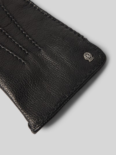 Produktfoto, Lederhandschuhe aus echtem Leder Modell 'Garmisch' von Roeckl, schwarzes glattes Material, Ziernähte, metallic Label-Detail
