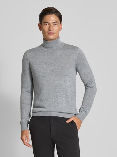 Christian Berg Men Pullover aus Merino-Mix mit Rollkragen Hellgrau Melange 4