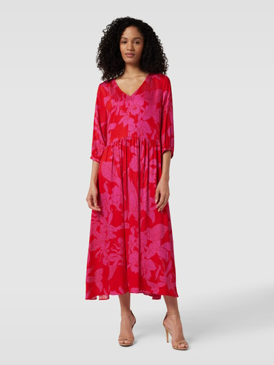 Milano Italy Midi-jurk met bloemenprint, model 'Chilli Flower' Rood - 4