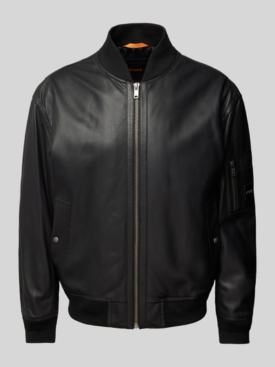 BOSS Orange Lederjacke mit gerippten Abschlüssen Modell 'Juge' Black 2